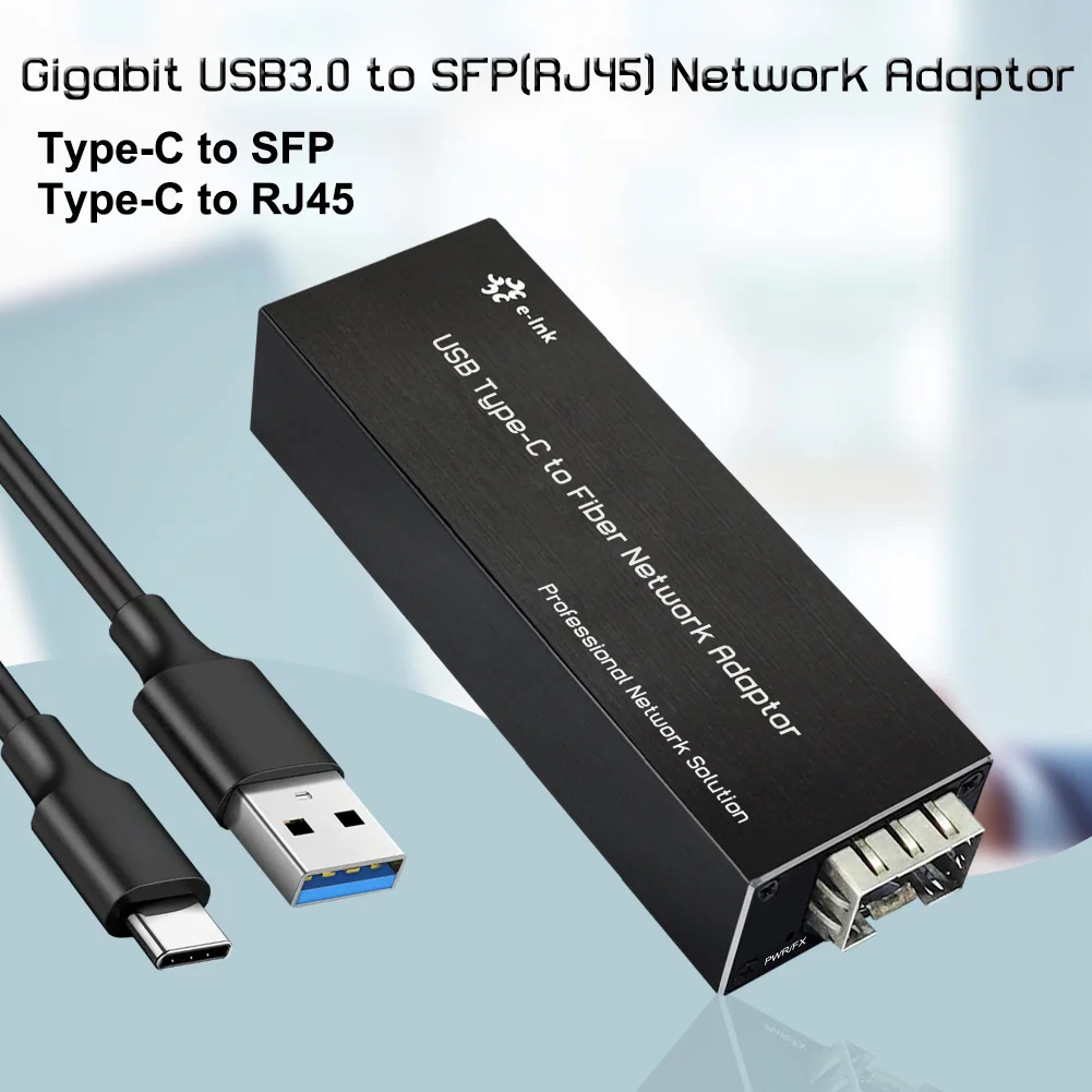 Гигабитная мрежова карта Type-C към SFP/ RJ-45, мини Ethernet адаптер USB3.0 до мрежова карта NIC, Съвместим с Windows Server / Windows / Linux / Mac OS