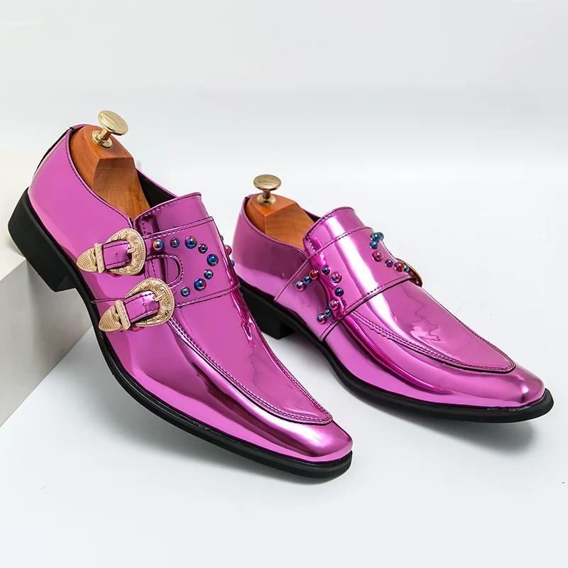 Гореща луксозна Розова мъжки Обувки от лачена Кожа, дизайнерски Благородна Официалната обувки Челси с остър Бомбе, мъжки дрехи, Обувки, за сватбени партита, мъжки обувки
