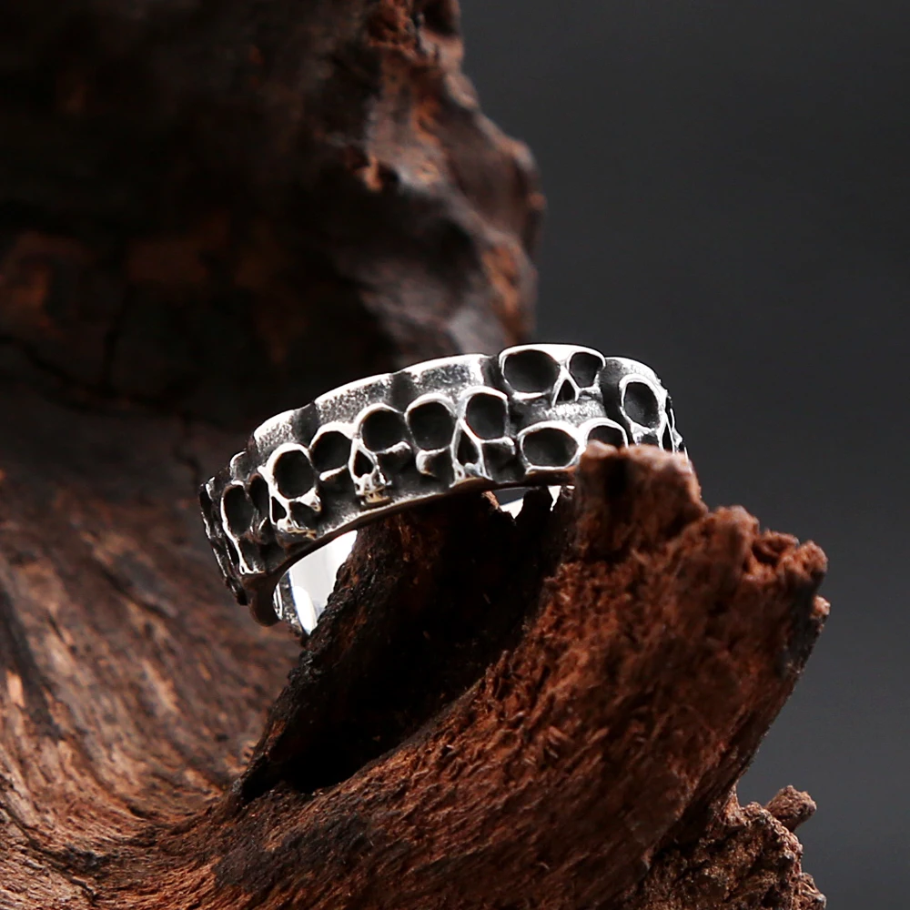 Готическа винтажное пръстен с череп от неръждаема стомана за мъже, дамска мода, пънк-череп, пръстени от тежки метали, Байкерские украса за партита, подаръци на Едро