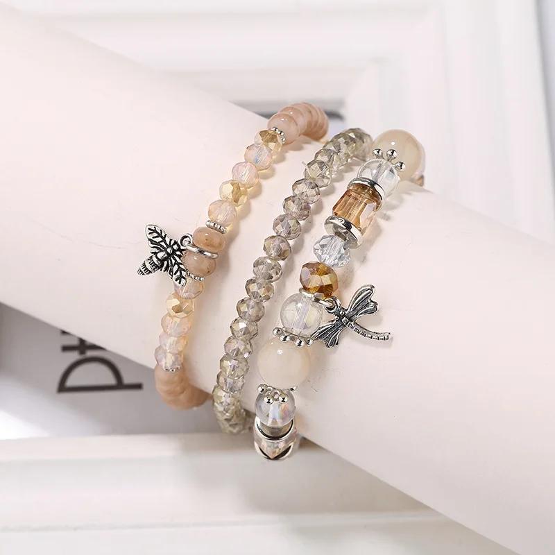 Гривни с висулки във формата на кончета и на Пчелите от естествени камъни, дамски Летни декорации, Цветни перли, от скъпоценни камъни, Многослоен гривна
