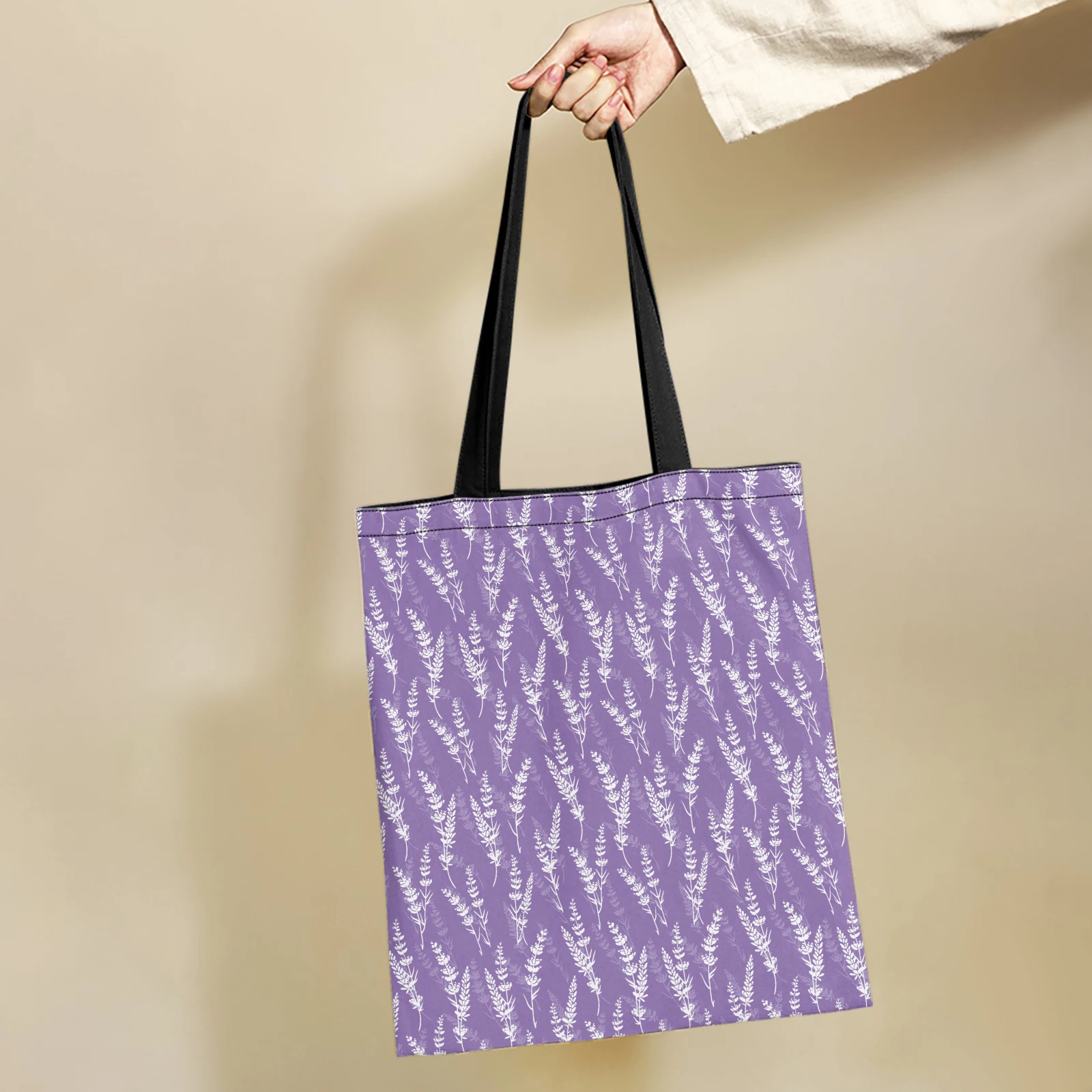 Дамска чанта Yikeluo с лавандулово дизайн, по-голямата голям дългогодишна пазарска чанта, лилава холщовая чанта с растително принтом, чанта през рамо