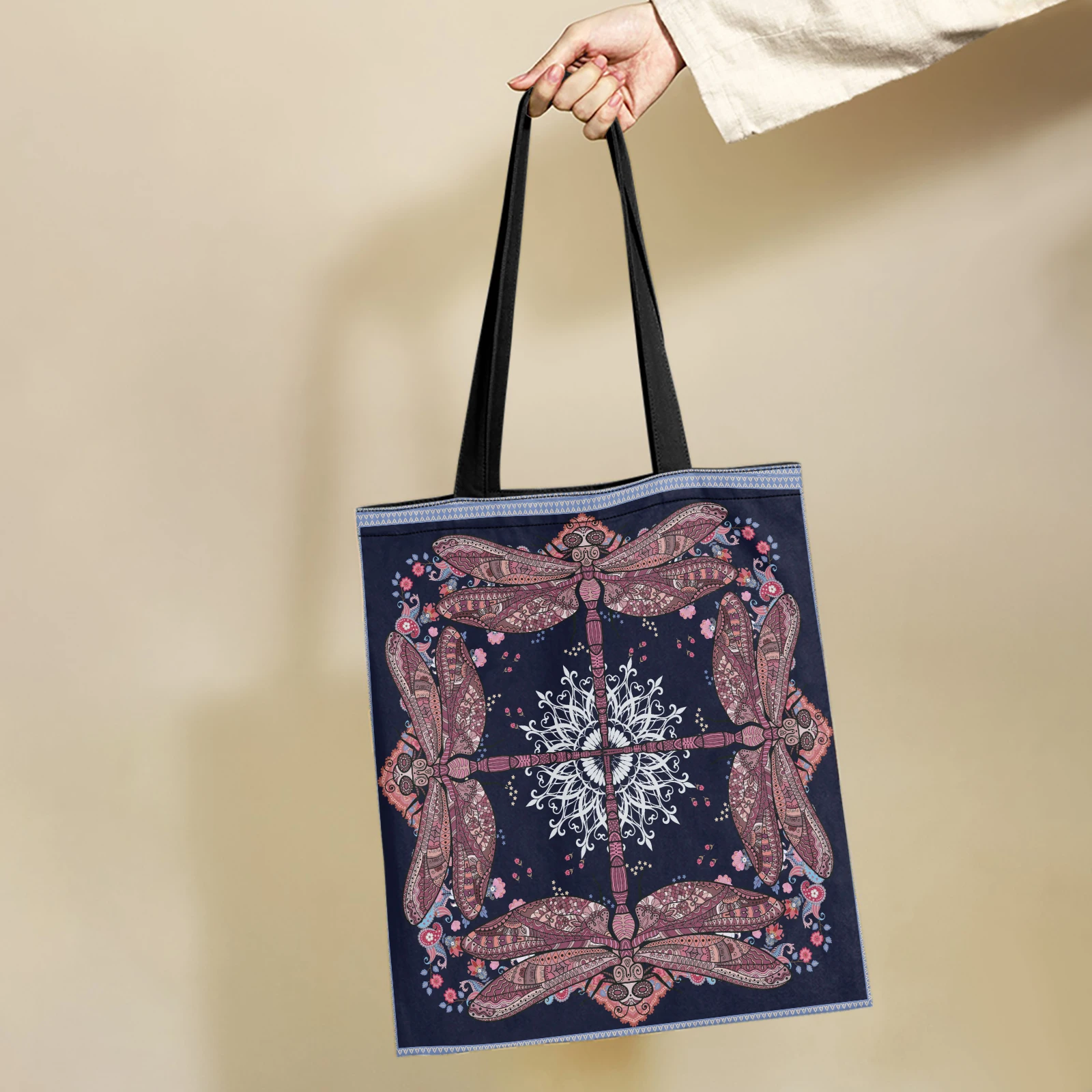 Дамски дългогодишна чанта-купувач Yikeluo в бохемски стил с преговарящите и стрекозой, сгъваема моющаяся чанта през рамо, ежедневни чанти-тоут