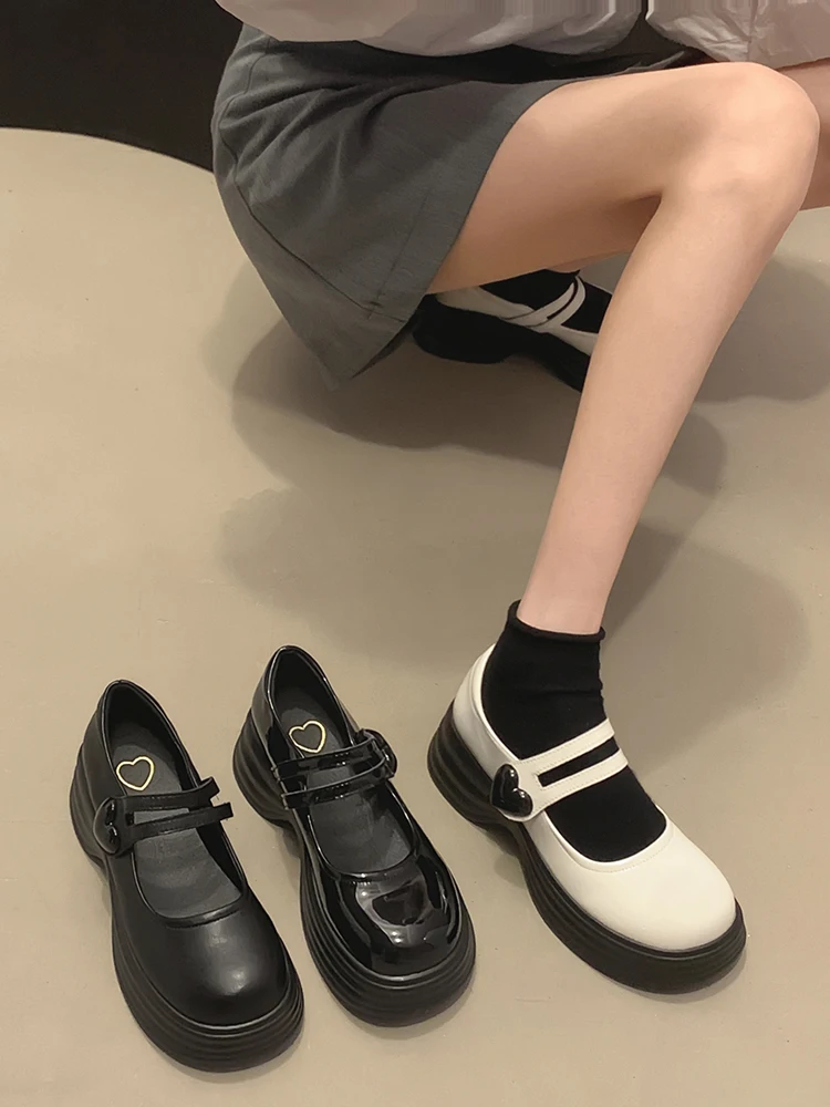 Дамски обувки Mary Jane 2023, пролет и есен, по нова мода, ретро, дебела подметка, кожени обувки Love