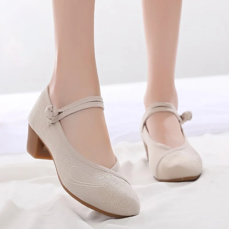Дамски обувки в стил ретро, бродирани обувки на висок ток в китайски стил, Елегантни дамски обувки-лодки, обувки Мери Джейн, дамски обувки Zapatos De Mujer
