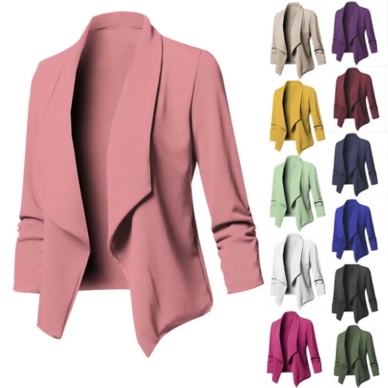 Дамски тънък блейзери размер Оверсайз S-5XL 12 цвята, дамски однотонная бизнес работни дрехи с дълъг ръкав, Жилетки