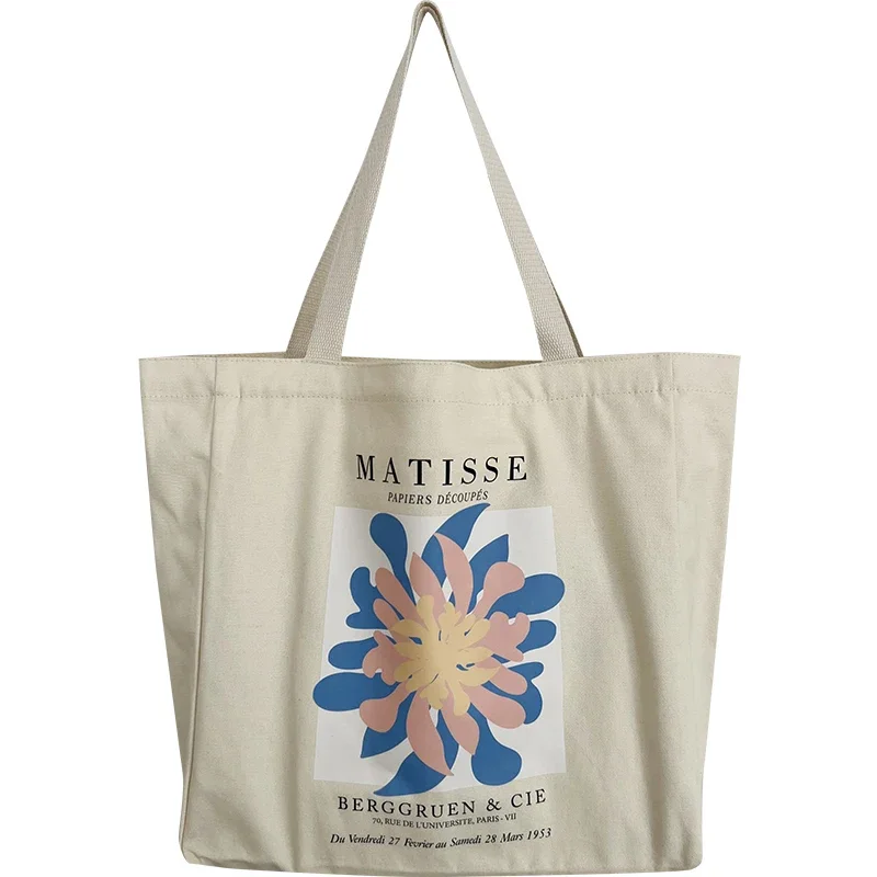 Дамски холщовая чанта на френското изкуство, чанта с цип с флорални принтом от Анри Матис, дебел памучен голяма чанта-тоут за жени, дамски чанти за пазаруване