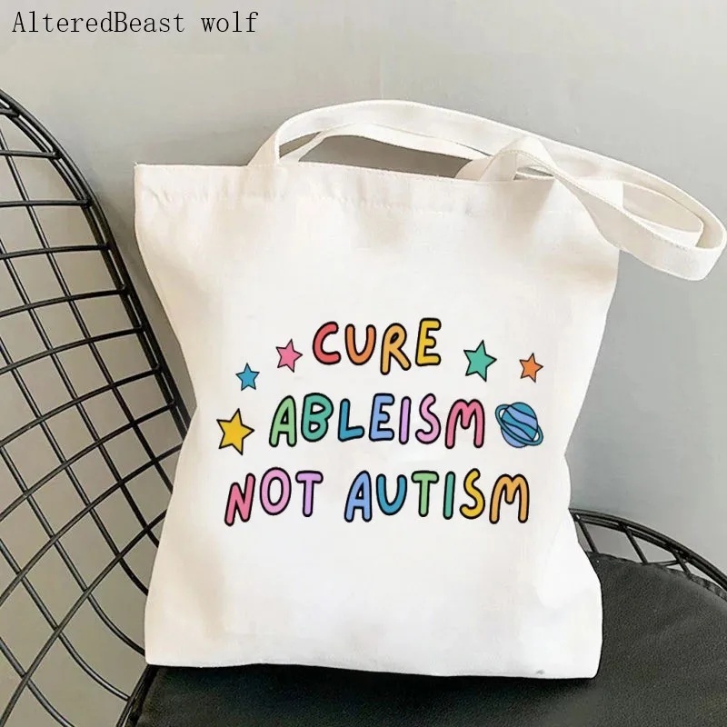 Дамски чанта за пазаруване, чанта за лечение на Невъзможност за Аутизъм, чанта с принтом Аутизъм, Холщовая чанта за пазаруване в стил Харадзюку, дамски чанти-тоут на рамото, Женствена чанта
