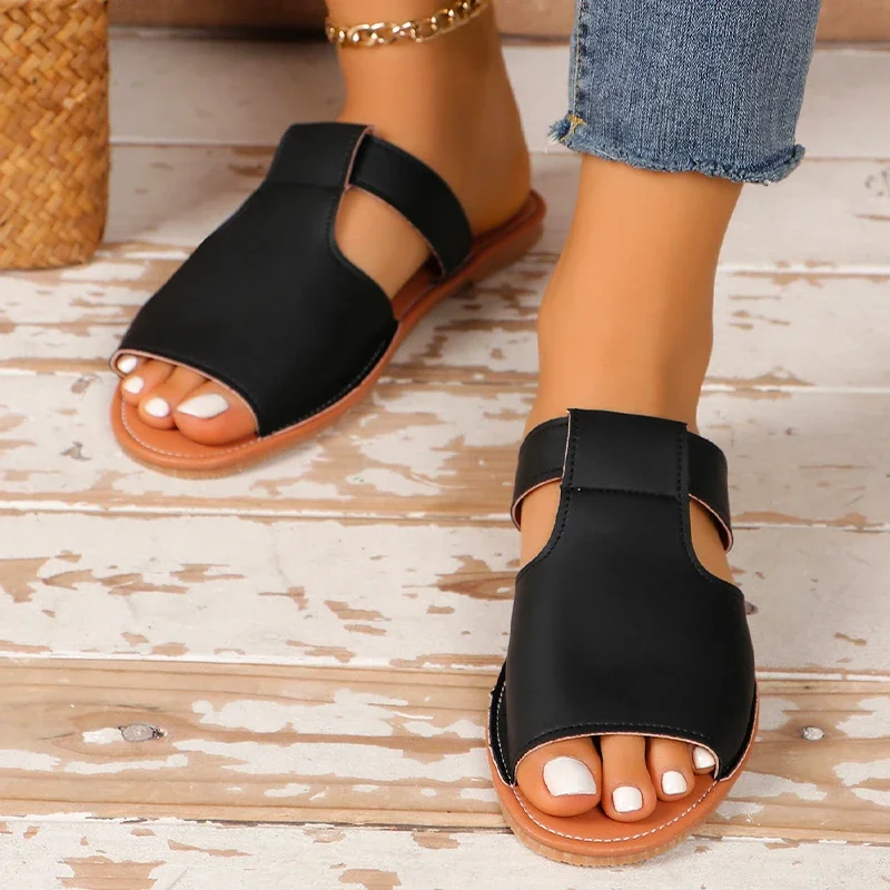 Дамски чехли 2024 г., Летни плажни чехли на равна подметка, Модерни улични сандали с отворени пръсти, ежедневни чехли Mujer Zapatos за разходки
