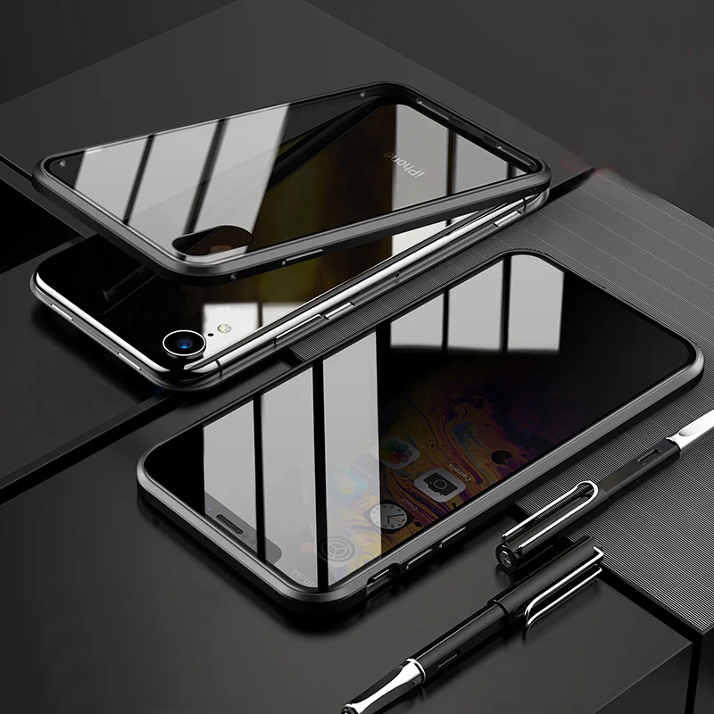 Двустранен магнитен адсорбционный устойчив на удари метален броня, защита на екрана от закалено стъкло за iPhone X XS