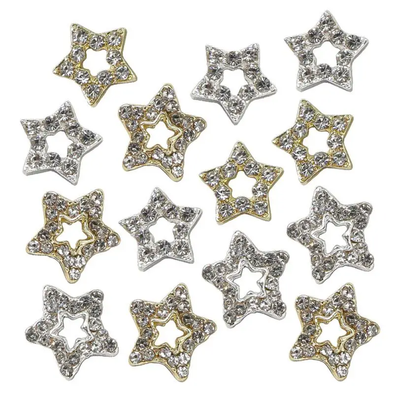 Декорации за нокти от звезден хотел сплав, приказно сребърни кристали с 3D петолъчна звезда, украшения за нокти, луксозен декор на Ноктите