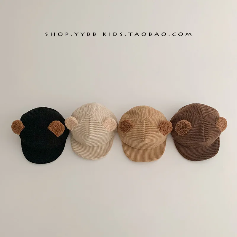 Детска есенно-зимна шапка в корейски стил за момчета и момичета, топло удебелена вельветовая шапка с козирка, модерна бейзболна шапка за бебета