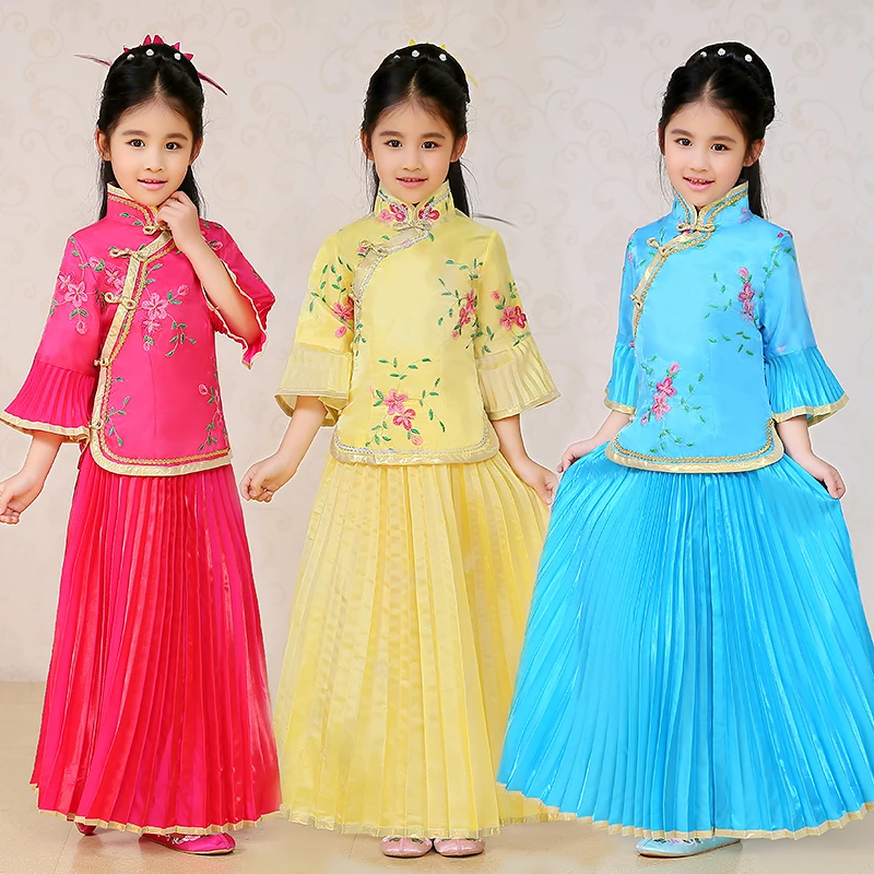 Детски китайски традиционен костюм, Китайски народен костюм за момичета, костюм Мин рокля Ханду, Детски живописна танцов костюм 18