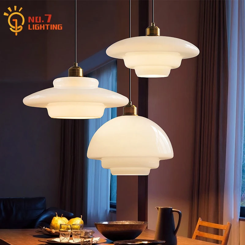 Дизайнерски Сметана Вятърна Млечен Стъклена Окачена Лампа LED E27 Art Декоративен Окачен Тавана Лампа Кухня Остров с Трапезария и Ресторант