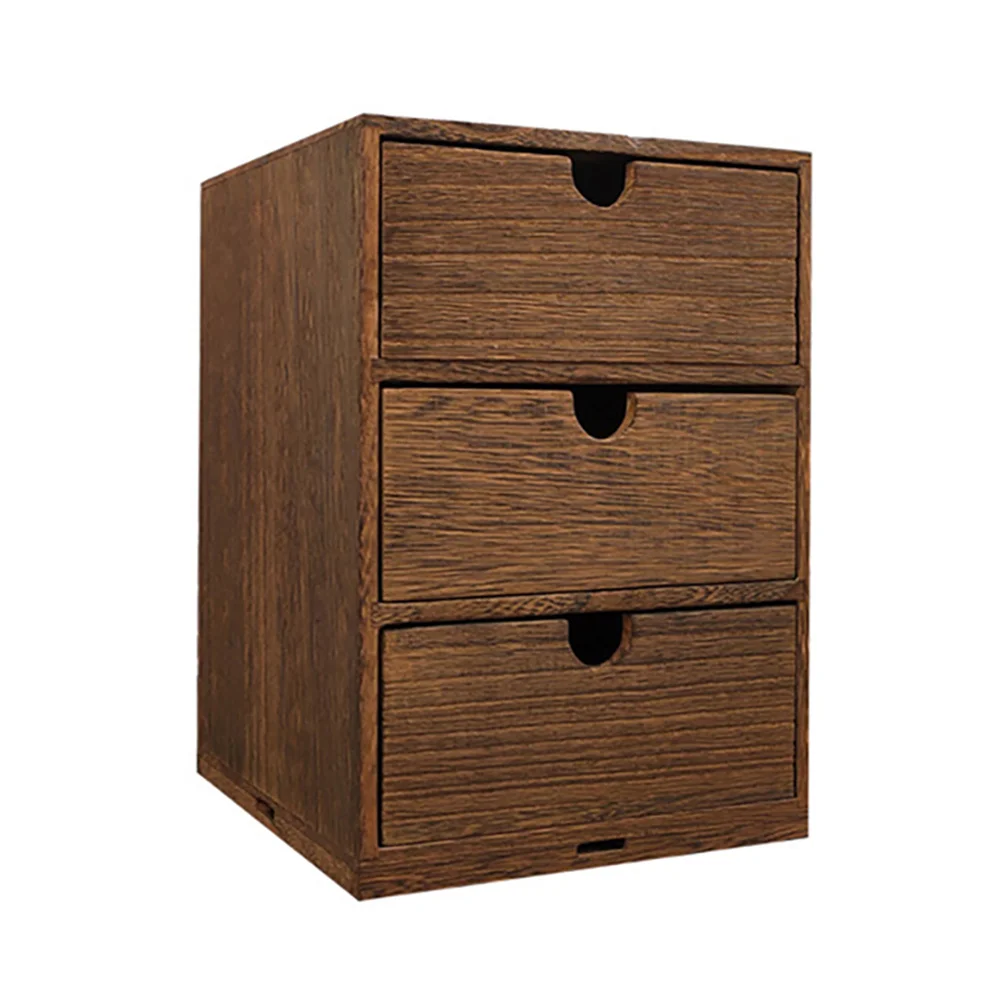 Дървен многослоен калъф за съхранение в стил кутия на работния плот, кутия за сортиране на различни предмети (кафяв)