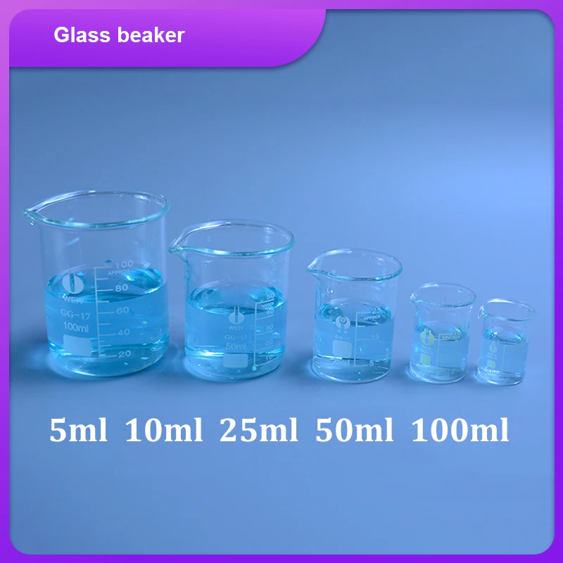 Един Комплект Стъклени Чаши Прозрачен 5 мл 10 мл 25 мл 50 мл 100 мл Стъклена Посуда Borosilicate На Стъклени Лабораторни Учебни Пособия