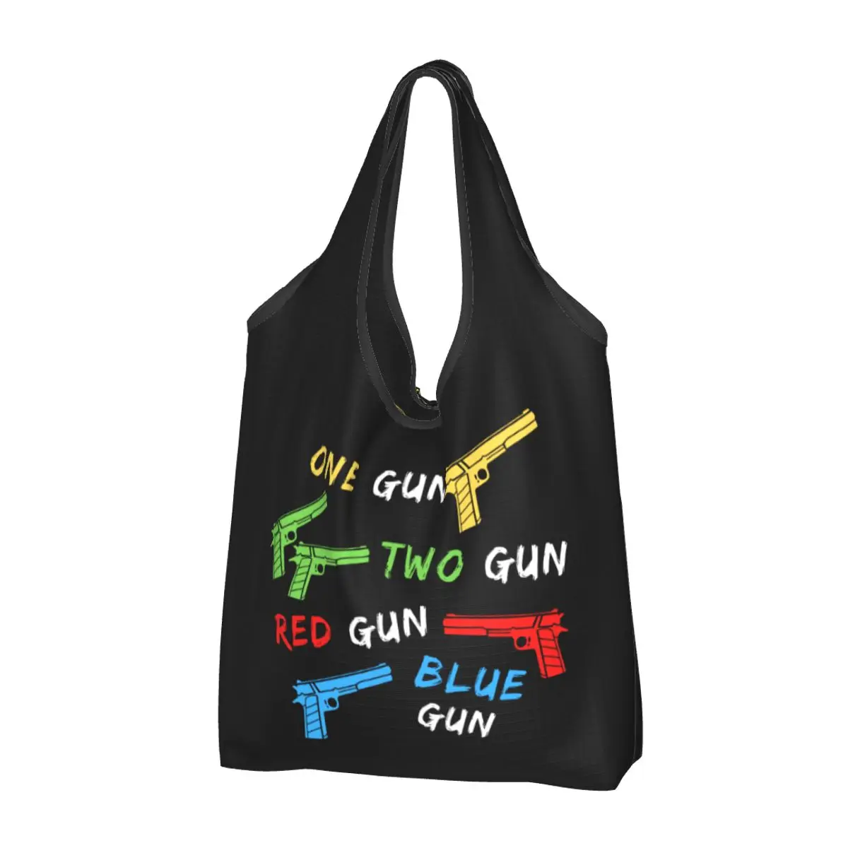 Един пистолет, два пистолета, червен пистолет, син пистолет, Хранителни чанти, здрава Голямо Множество Сгъваема чанта за пазаруване, предназначени за повторна употреба.