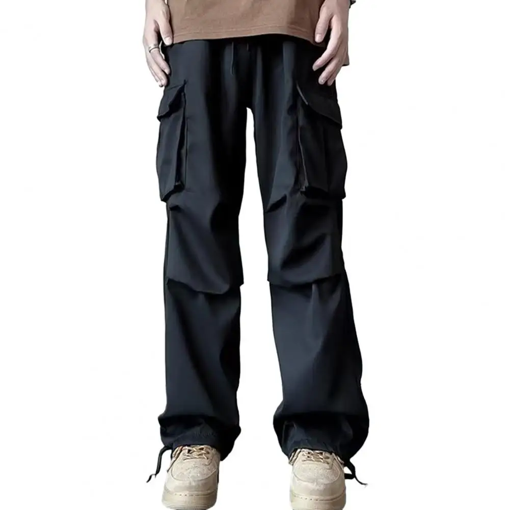 Ежедневни панталони-карго Мъжки, Обикновена, с еластичен колан и завязками, Прави, широки, с много джобове, хип-хоп Широки Панталони Градинска облекло