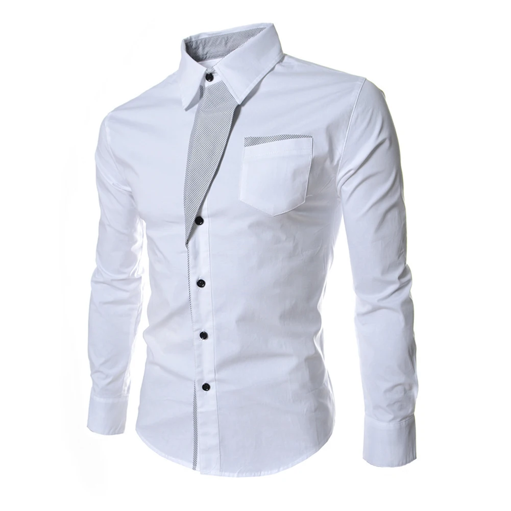Ежедневни приталенная бизнес риза с дълъг ръкав и копчета за мъже, класически обикновен дизайн, който е идеален за четири сезона