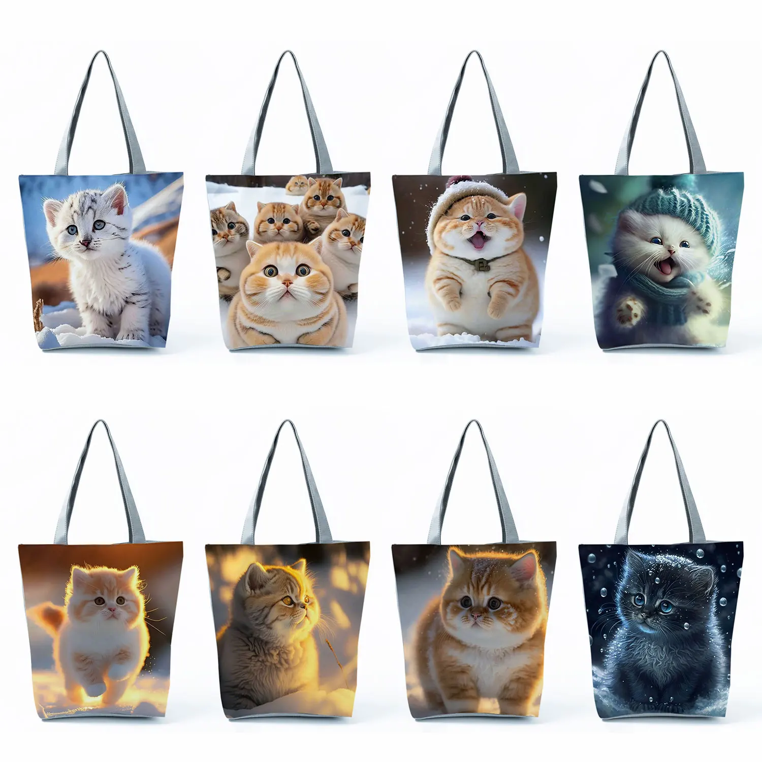 Еко-торбички за пазаруване за многократна употреба за използване на голям капацитет, ежедневни дамски плажни чанти-тоут, директна доставка, Сладки чанти с принтом на Снежната котка, мультяшные животни