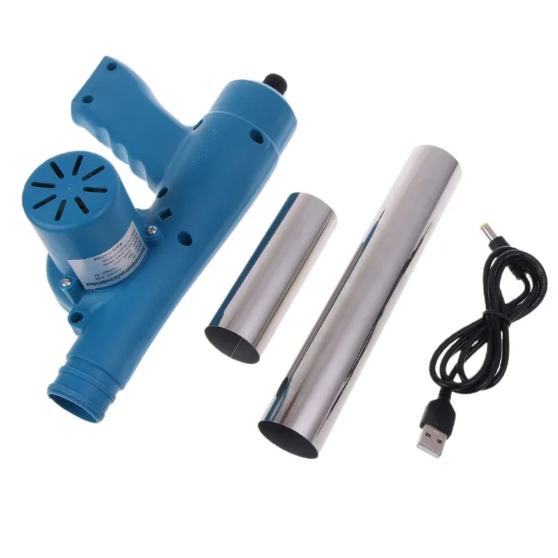 Електрически вентилатор за барбекю, преносим вентилатор за барбекю с USB кабел, 2 въздуховоди за къмпинг и сильфонами