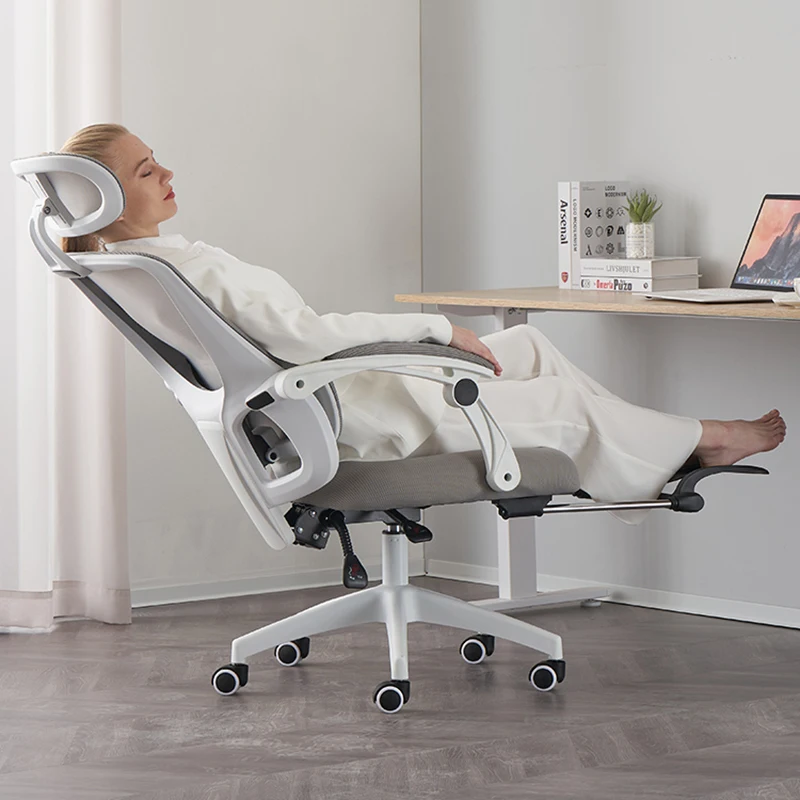 Ергономична гума офис стол в бяло на съвременните колела, Удобно работно стол с регулируема височина, мебели за офис бюрото Gamer Cadeira Gamer