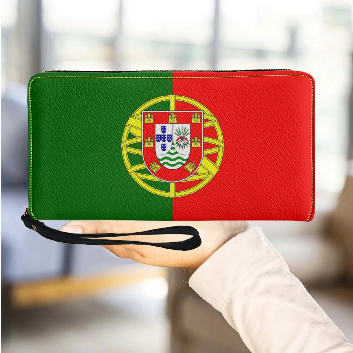 Жена чантата с емблема на Португалия, луксозен женски портфейл от изкуствена кожа с цип, ежедневни преносими портмонета за момичета, леки чанти за пари