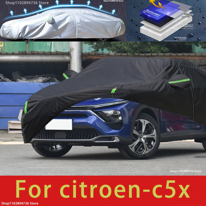 За citroen c5x подходящ външна защита, пълни с автомобил сеат, снежната покривка, козирка, Прахоустойчив, водоустойчив външен черен калъф за кола
