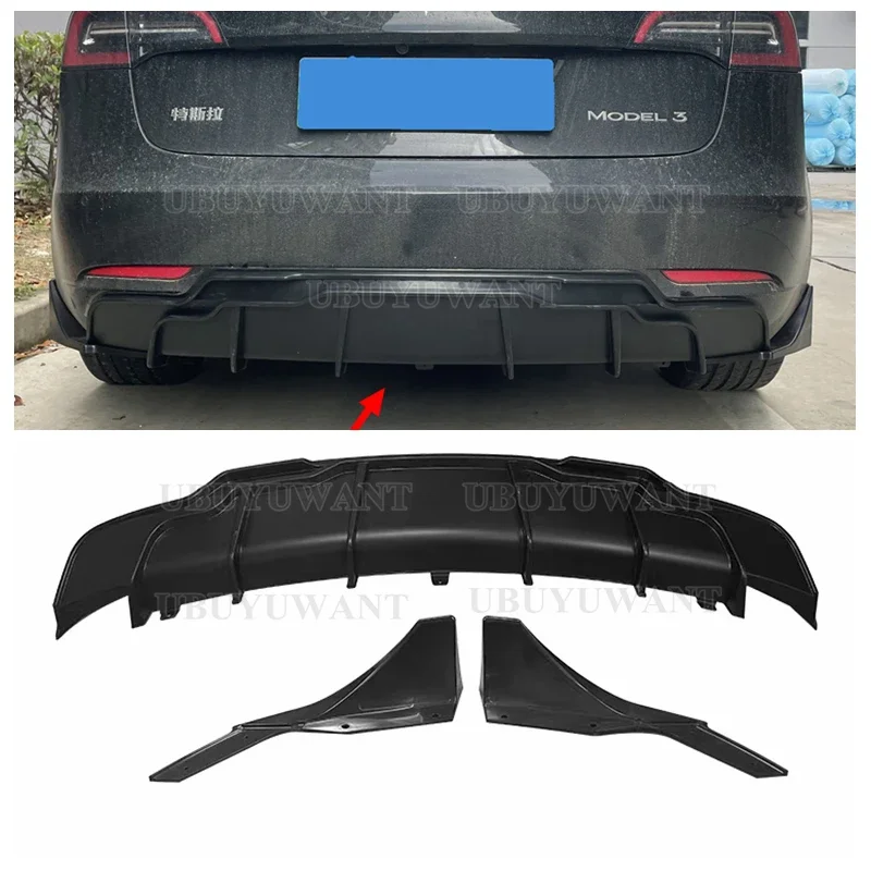 За седан Tesla Model 3 2017-2019 4-врати дифузер на задната броня, устна от ABS-пластмаса с карбоновым покритие, страничната ивица, защитна плоча, покриване на брадичката