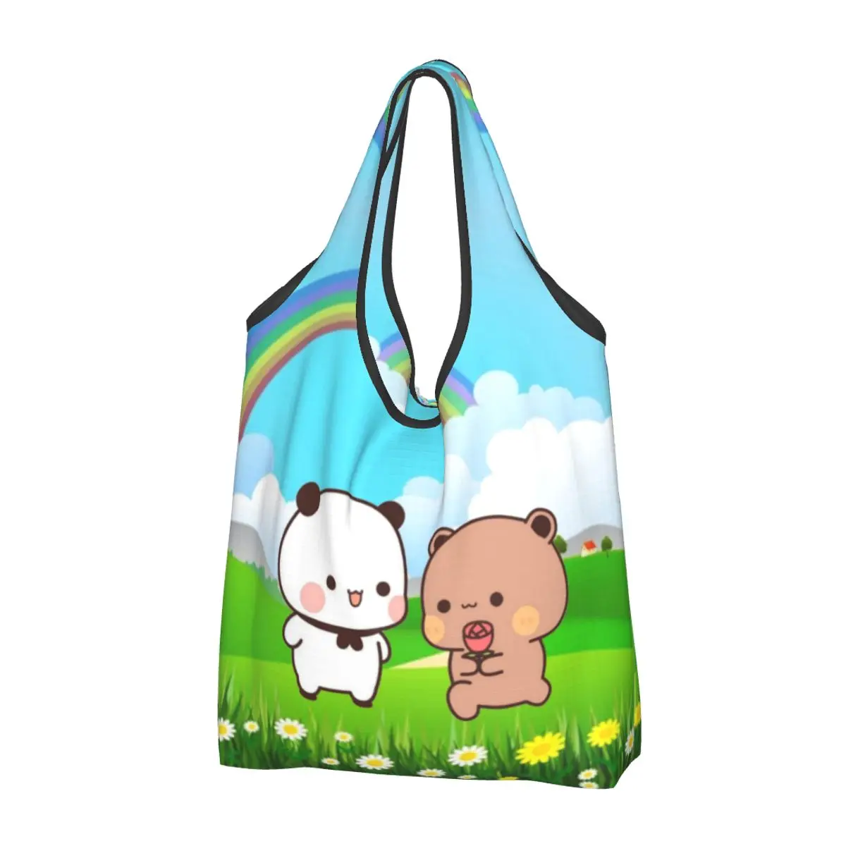 Забавна Панда, която предлага Носят под дъга в Небето, чанта за пазаруване, преносим чанта за пазаруване с продукти от Kawaii на Праскова и Goma