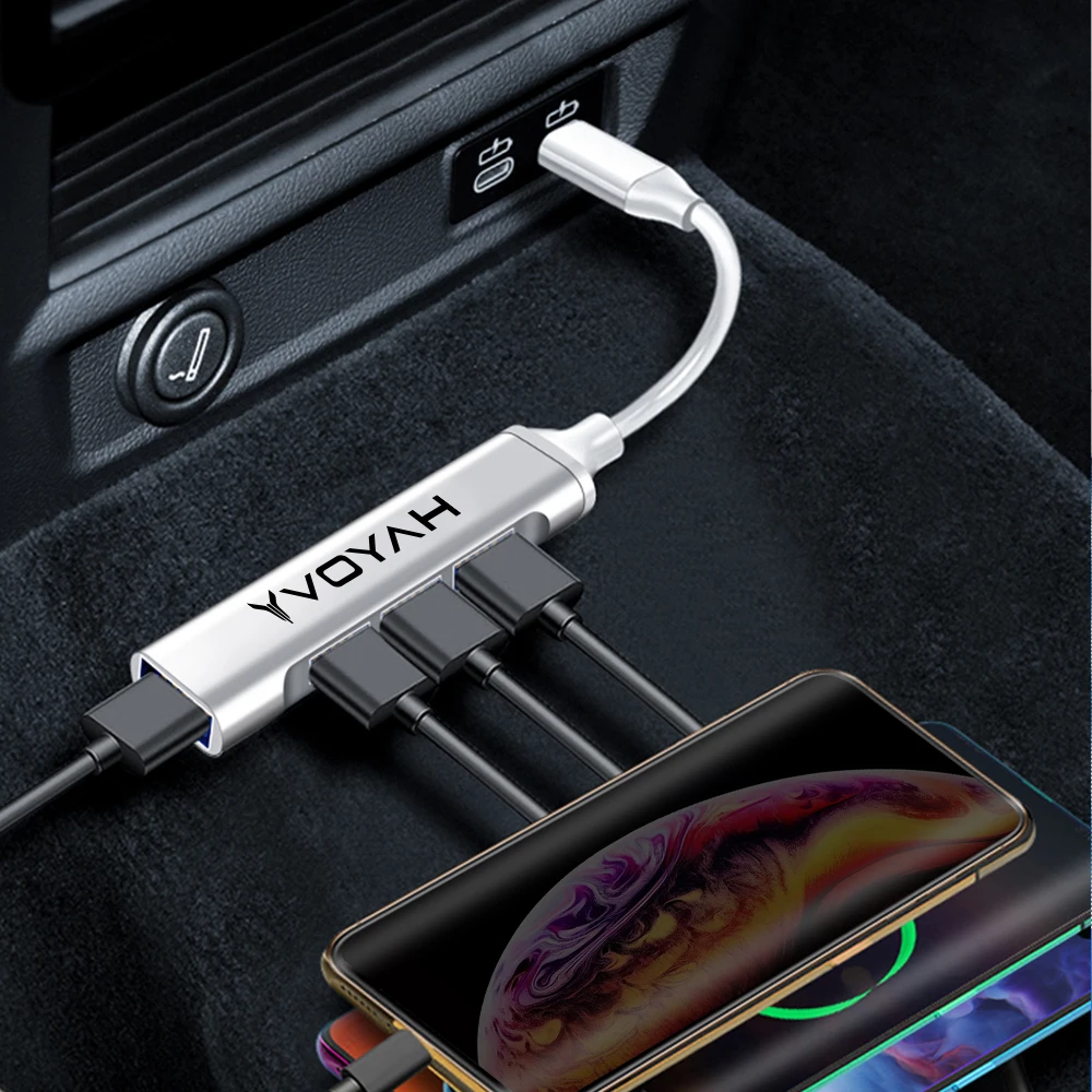 Зарядно устройство 4 В 1, адаптер-разклонител USB-Type-C Дърва за Dongfeng Voyah Free Dreamer 2021-2023, Аксесоари за интериора