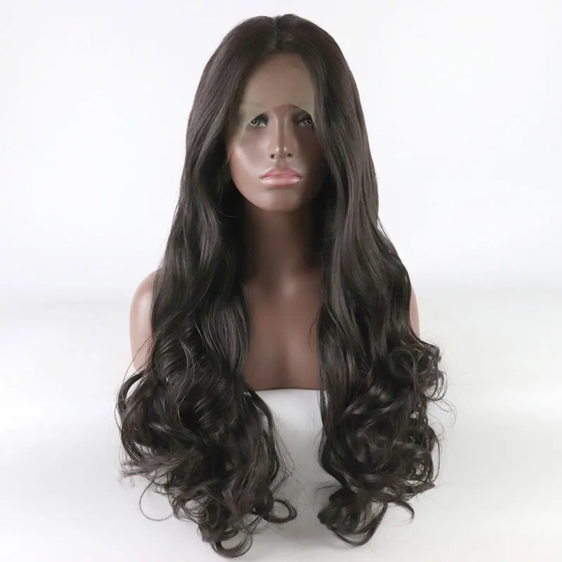 Зашеметяващ Синтетични перуки с дълга вълна на дантели 13X4, Бесклеевые косата от висококачествени термоустойчиви влакна за черни жени, които могат да се носят