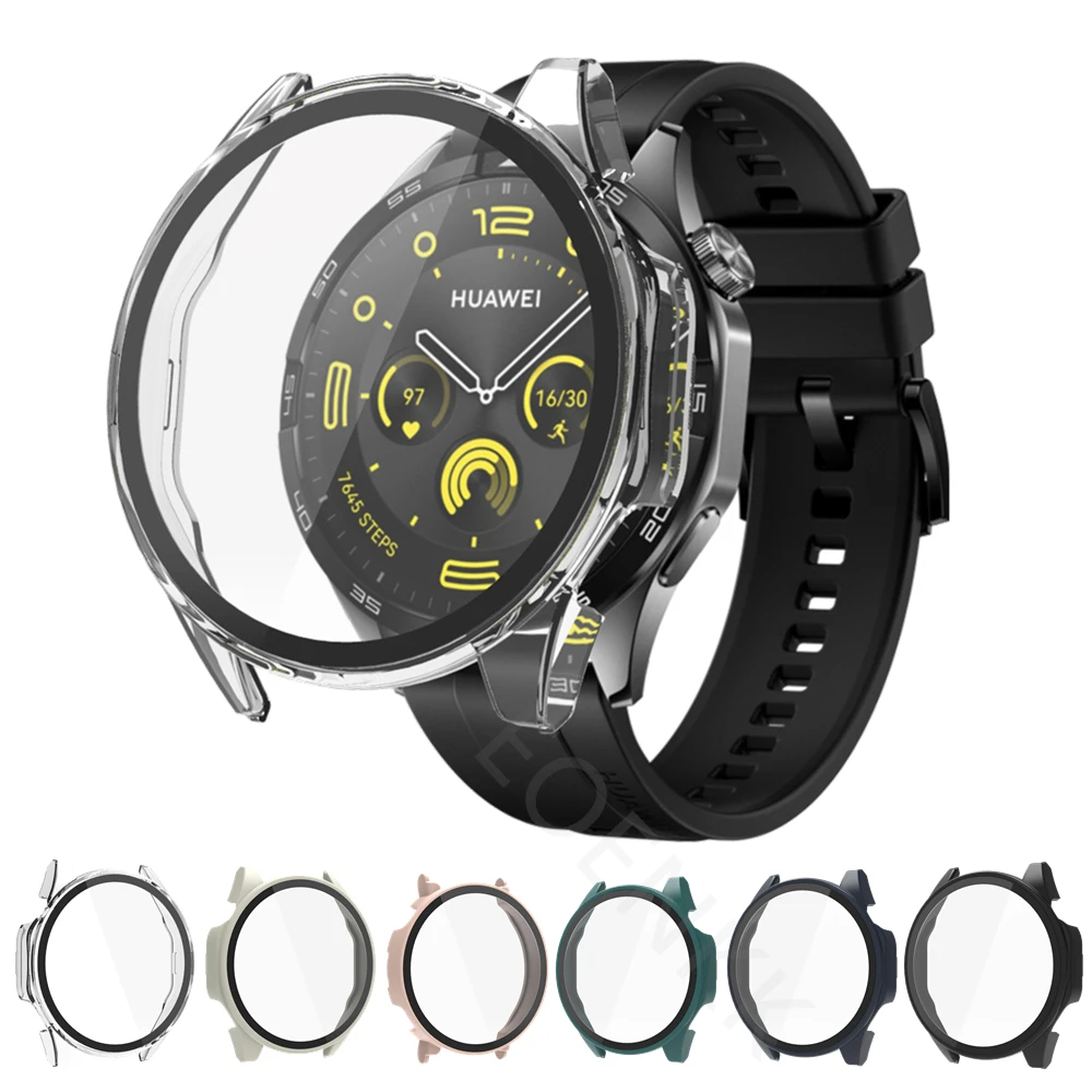 Защитен калъф за Huawei Watch GT 4 46 мм 41 мм, Калъф за smart часа на Твърд PC + Защитно фолио за екран от закалено стъкло GT4 46 мм 41 мм Броня