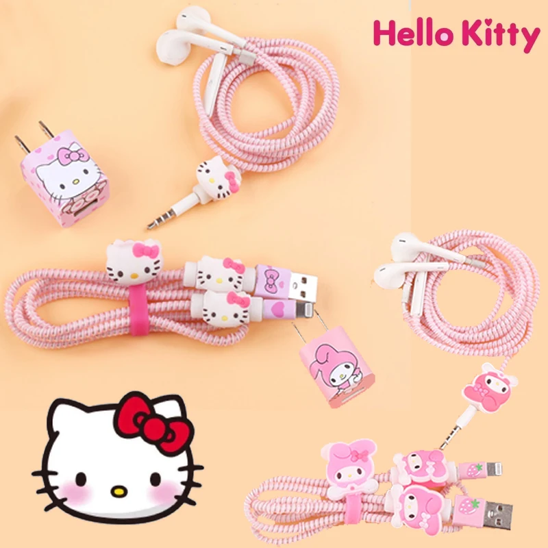 Защитният проводник за кабел Hello Kitty Kawaii iPhone Линия за предаване на данни Кабел за слушалки USB кабел Защитен капак за декоративно кабели за мобилен телефон