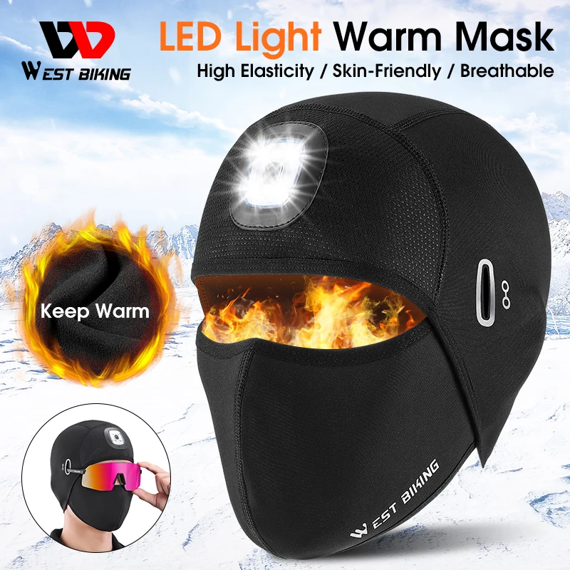 Зимна топла велосипедна шапка WEST BIKING с дупка за очила, балаклава, Ветрозащитная спортна маска за лице на открито с перезаряжаемыми светодиодни крушки