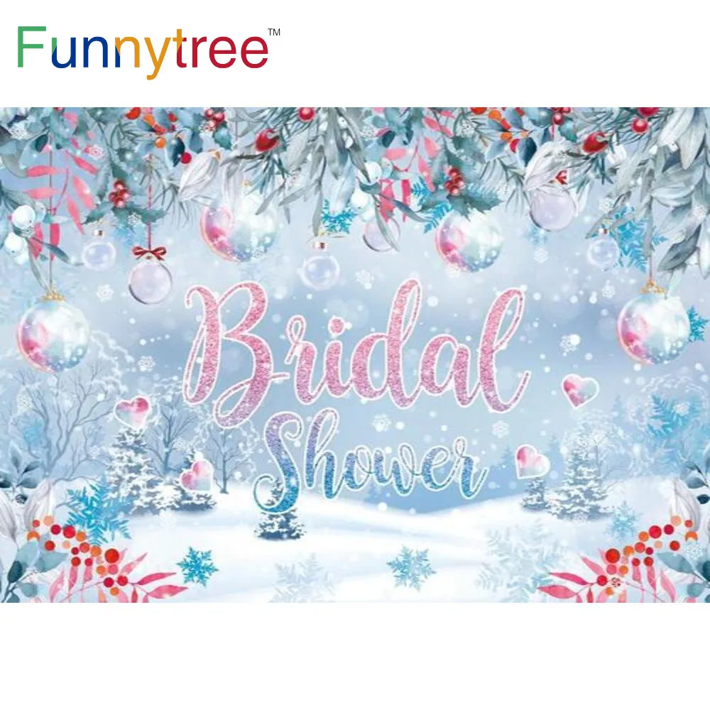 Зимна фона на булчински душ Funnytree Коледно парти на Снежните пейзажи Сватбена украса в Страната на чудесата Фона на фотофона