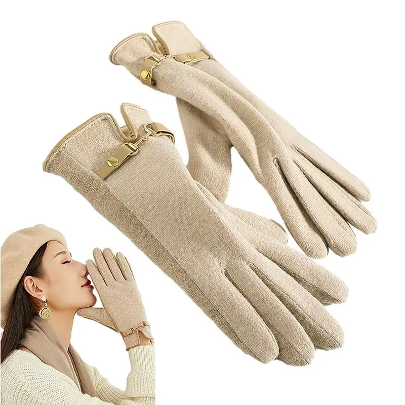 Зимни ръкавици за сензорен екран за жени, дамски класически еластични ръкавици за сензорен екран за студено време, есенно-зимни дебели топли