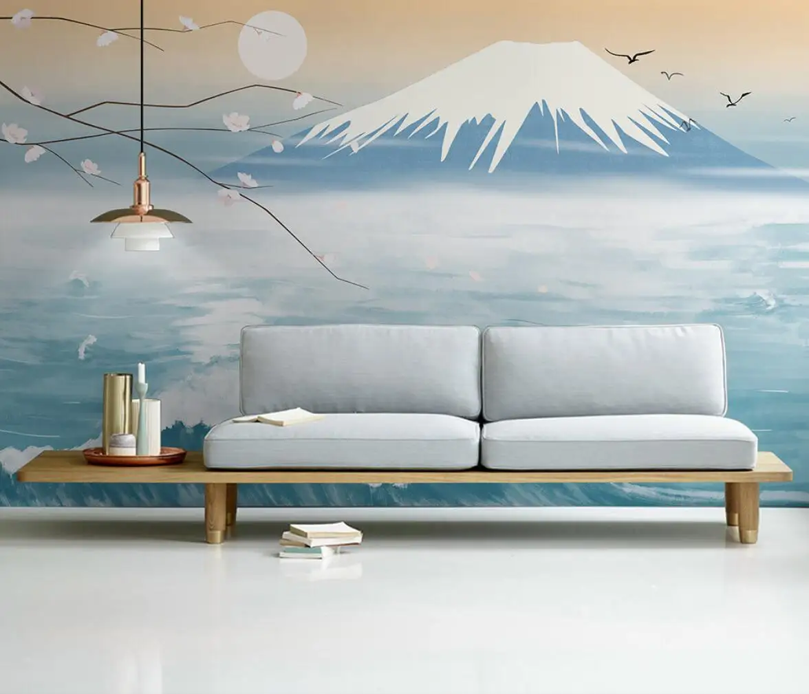 Изработена по поръчка на Японската стенопис Sakura Mount Fuji, модерни 3D тапети за хола, ТВ-фон, начало декор, тапети 3D