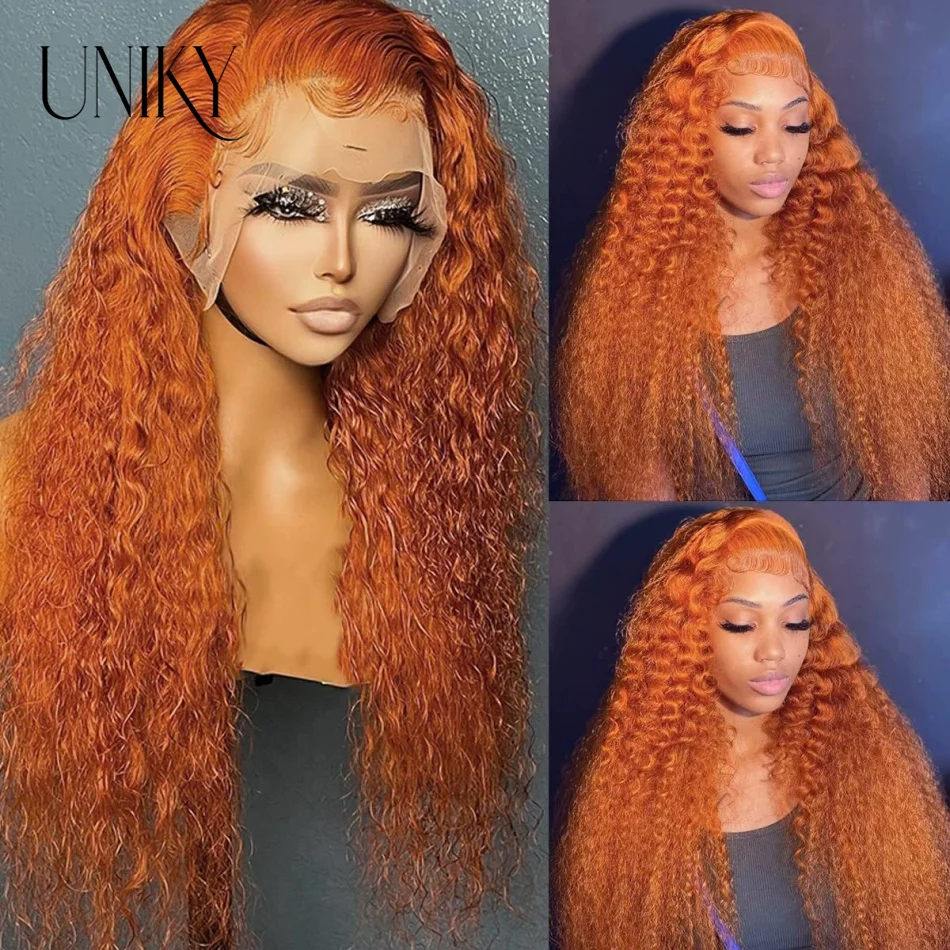 Имбирно-оранжево 13x4 13x6 прозрачен перука с дълбоки вълни на дантели Hd Highlight Цветни перуки, изработени от човешка коса с водни swirls отпред за жени