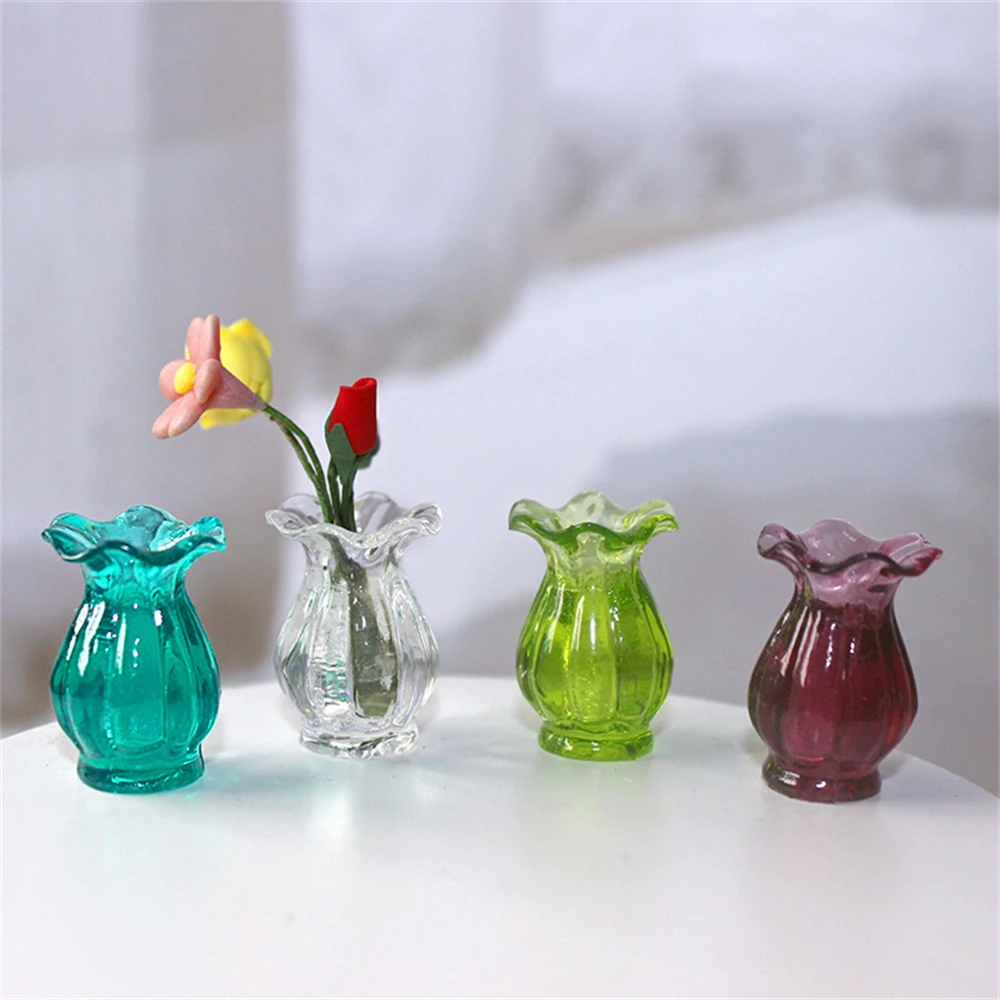Имитативната Стъклена Лейси ваза, модел куклена къща, Миниатюрен Декор за мини-хол, Миниатюрна Ваза за цветя, Аксесоари за куклена къща