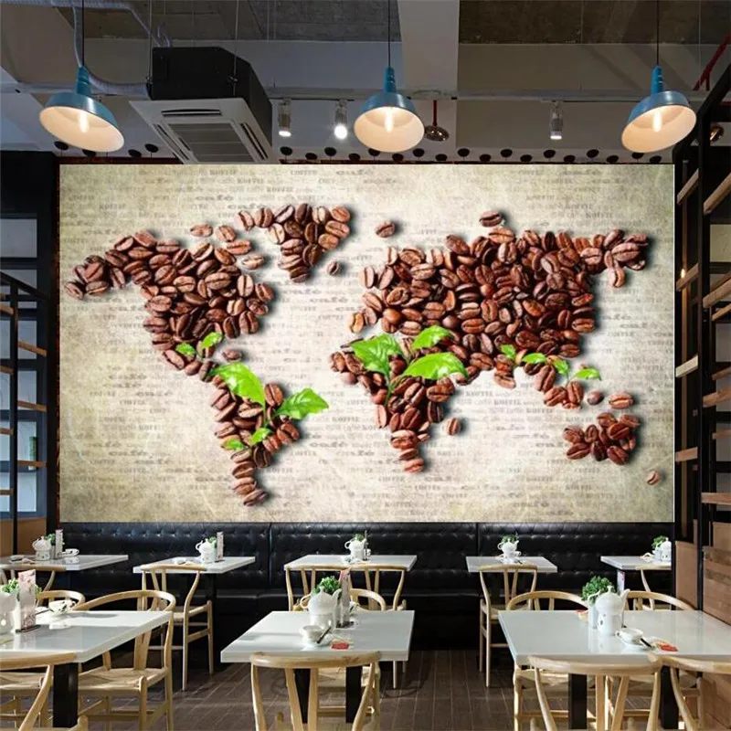 Индивидуална ретро-карта в стила на кафе на зърна, промишлен интериор, 3D тапети, стенни рисувани в кафенето, ресторанта, на самозалепваща хартия за контакт