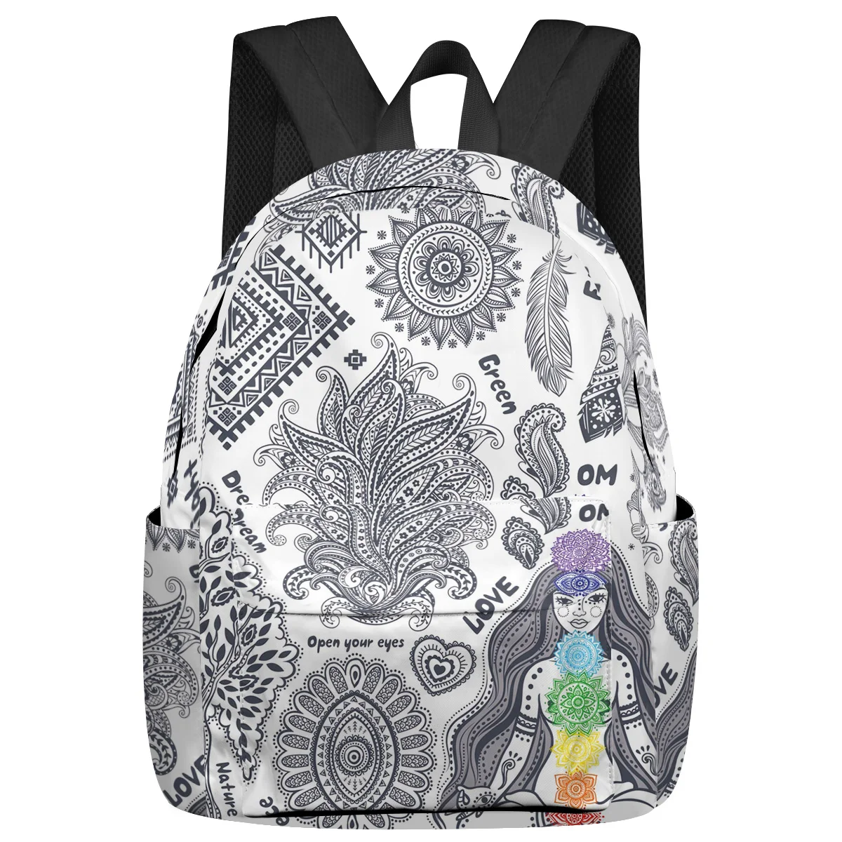 Индийски символ за момичета-йоги, чанта за книги с голям капацитет, пътни раници, училищна чанта за тийнейджъри, дамски чанти за лаптопи, раница