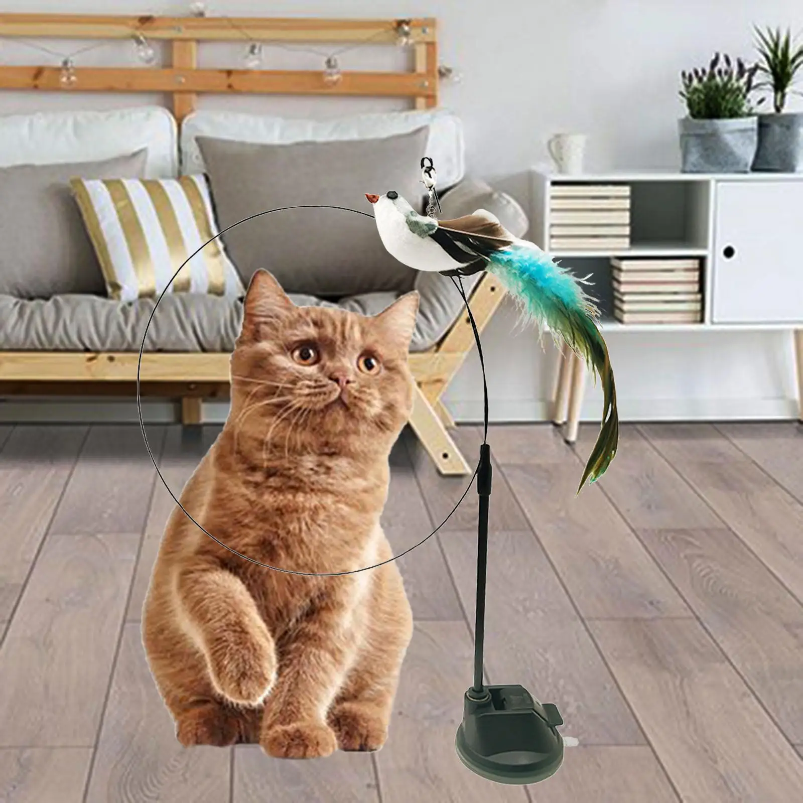 Интерактивна играчка-закачка с пера за котки и дълга стоманена тел за присоске