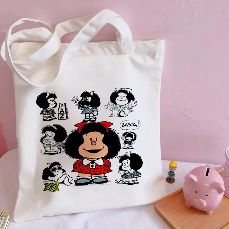 Кавайная пазарска чанта Mafalda, скъпа холщовая чанта в стил аниме харадзюку, дамски чанти-тоут, чанта за пазаруване с голям капацитет, ежедневна чанта през рамо.