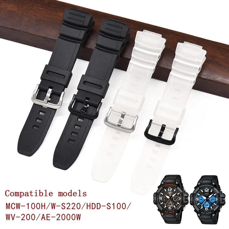 Каишка за часовник Sdotter за Casio MCW-100H/110H/W-S220/HDD-S100 WV-200/AE-2000/2100 Каишка от Смола 16 мм и Аксесоари За часовници Силикон Каишка