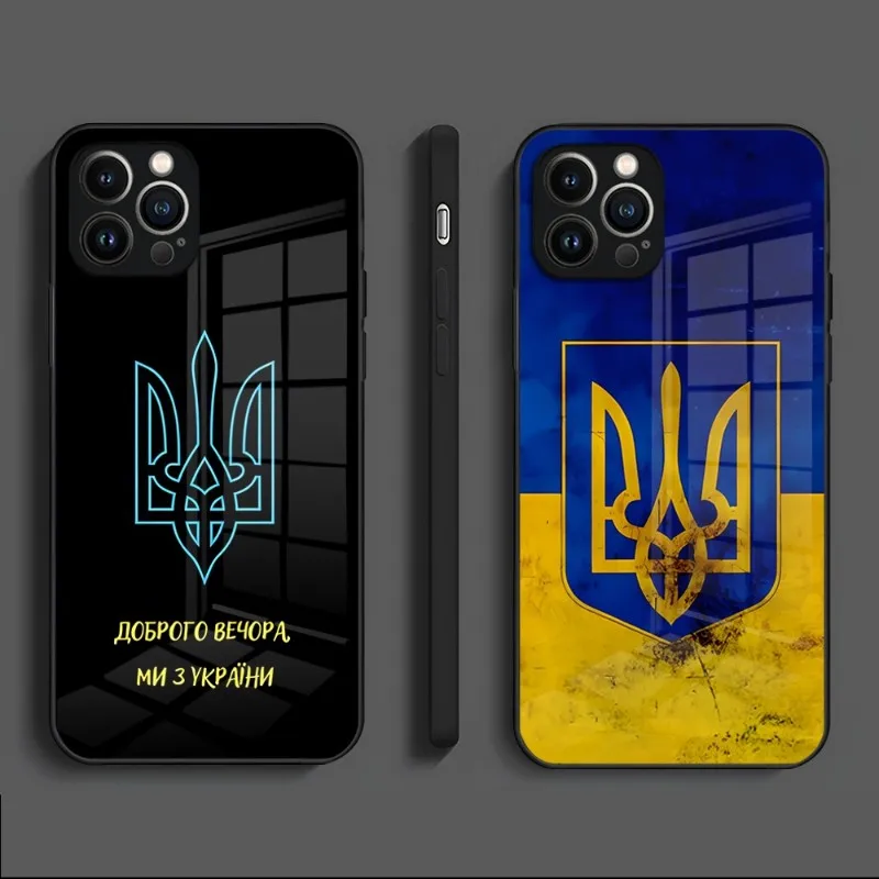 Калъф за телефон с украинския флаг от закалено стъкло за iPhone 13 Mini 12 Pro 11 14 Max X XR XS Max 8 7 6s Plus SE 2020 делото