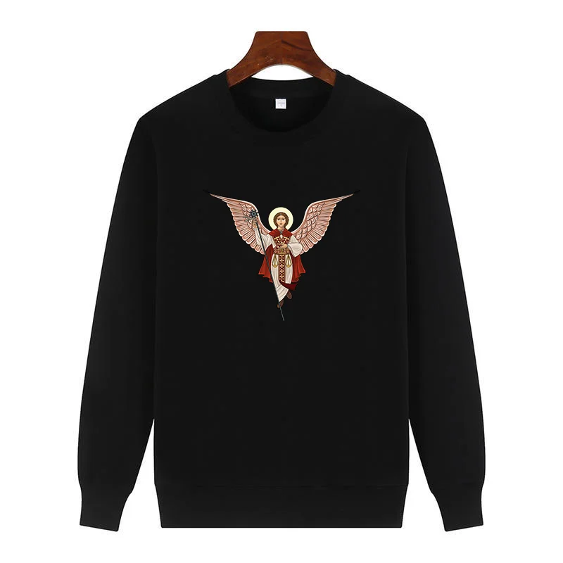 Класически качулки с графичен дизайн, тениска с образа на ангел, коптские ангели, през цялата деколте и дебели velvet пуловер, hoody с качулка за всички възрасти, мъжки спортни дрехи