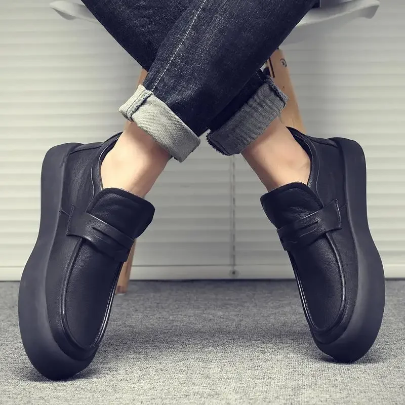 Кожени обувки на висок ток, мъжки есенна новост 2023 година, Новият мъжки официално облекло, бизнес черни ежедневни обувки Martin, мъжки обувки W