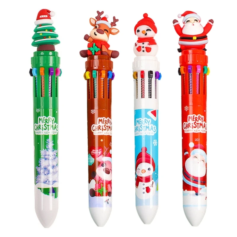 Коледна химикалка писалка 10-в-1 Прибиращ се многоцветен химикалка химикалка