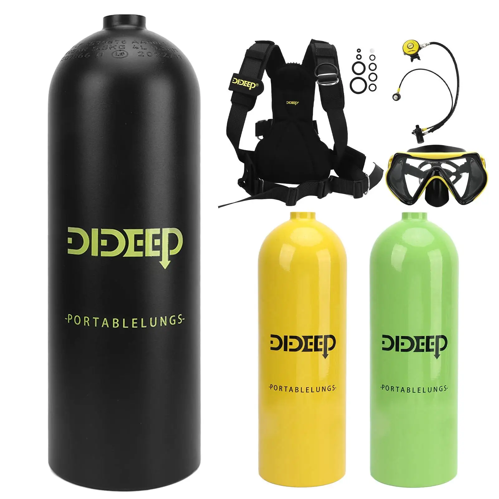 Комплект за гмуркане с преносим резервоар DIDEEP обем 4 л с капак за раницата: тренируйтесь да диша под вода