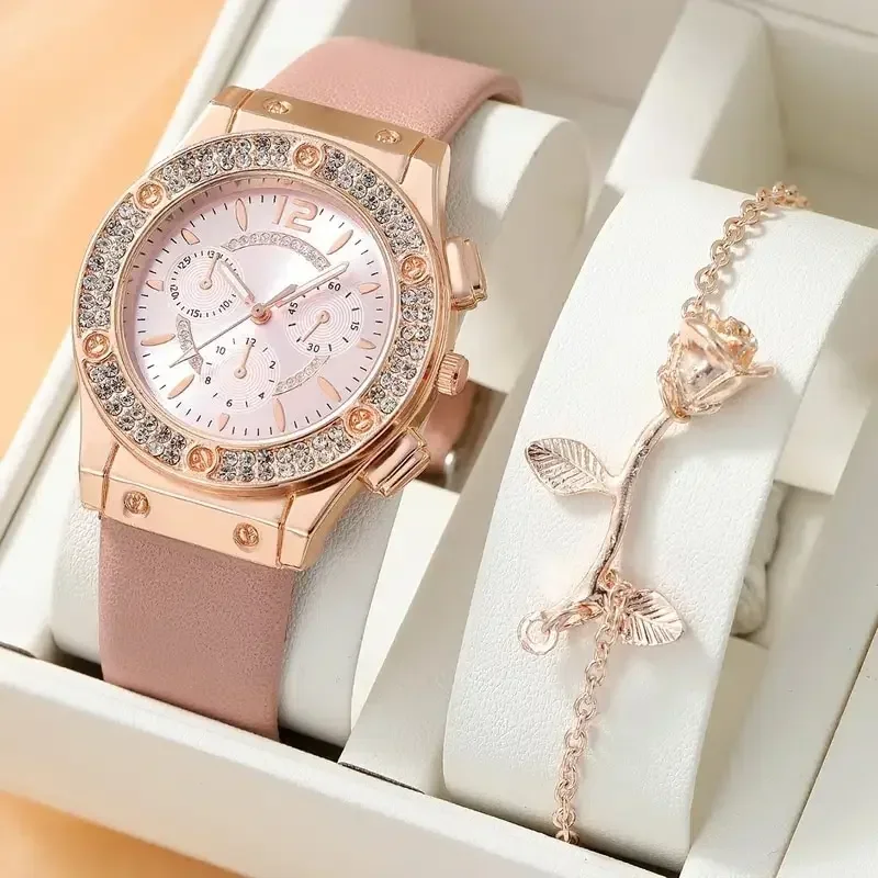 Комплект часа, Луксозни Дамски модни Елегантен ръчен часовник с кристали, Кварцов часовник за момичета, Дамски часовници Relogio Feminino